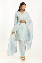 3PC Poly Slub Printed Suit With Embroidered IPSTD-44786