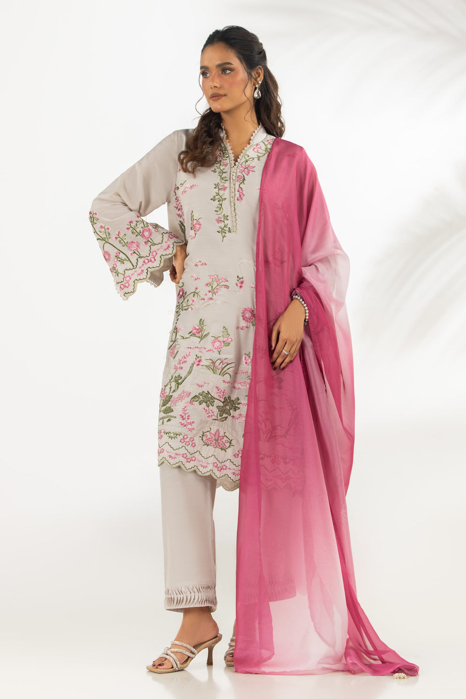 3PC Swiss Lawn Slub Embroidered Suit