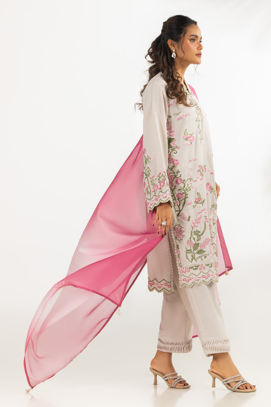 3PC Swiss Lawn Slub Embroidered Suit