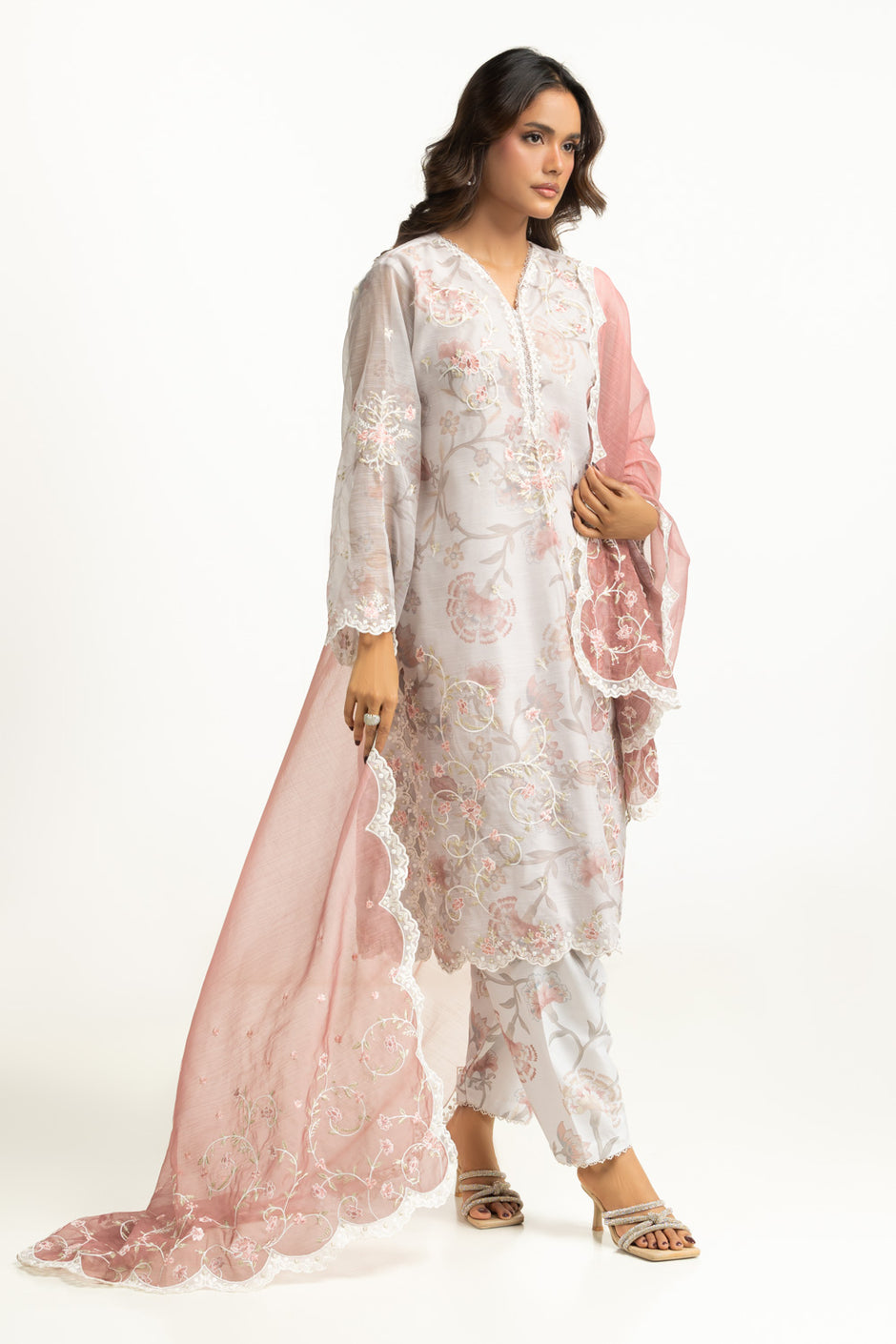3PC Tennis Net Printed Suit With Embroidered