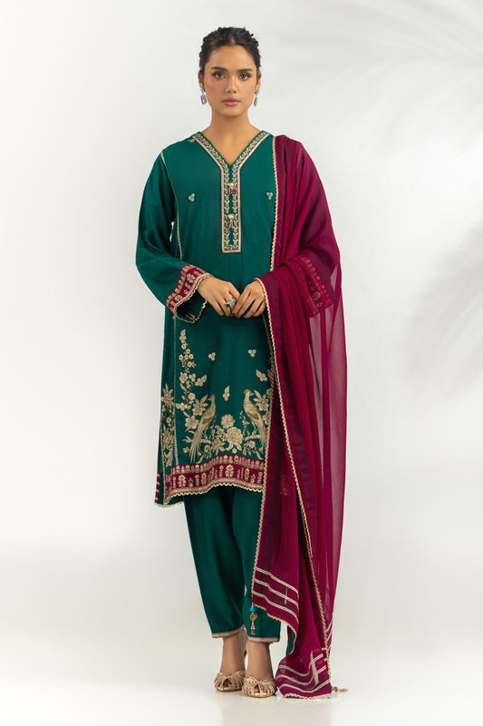 3PC Viscose Rawsilk Embroidered Suit IPSTD-55117