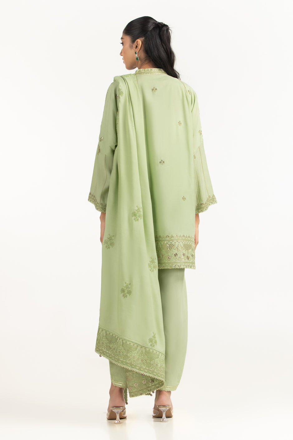 3PC Viscose Rawsilk Embroidered Suit