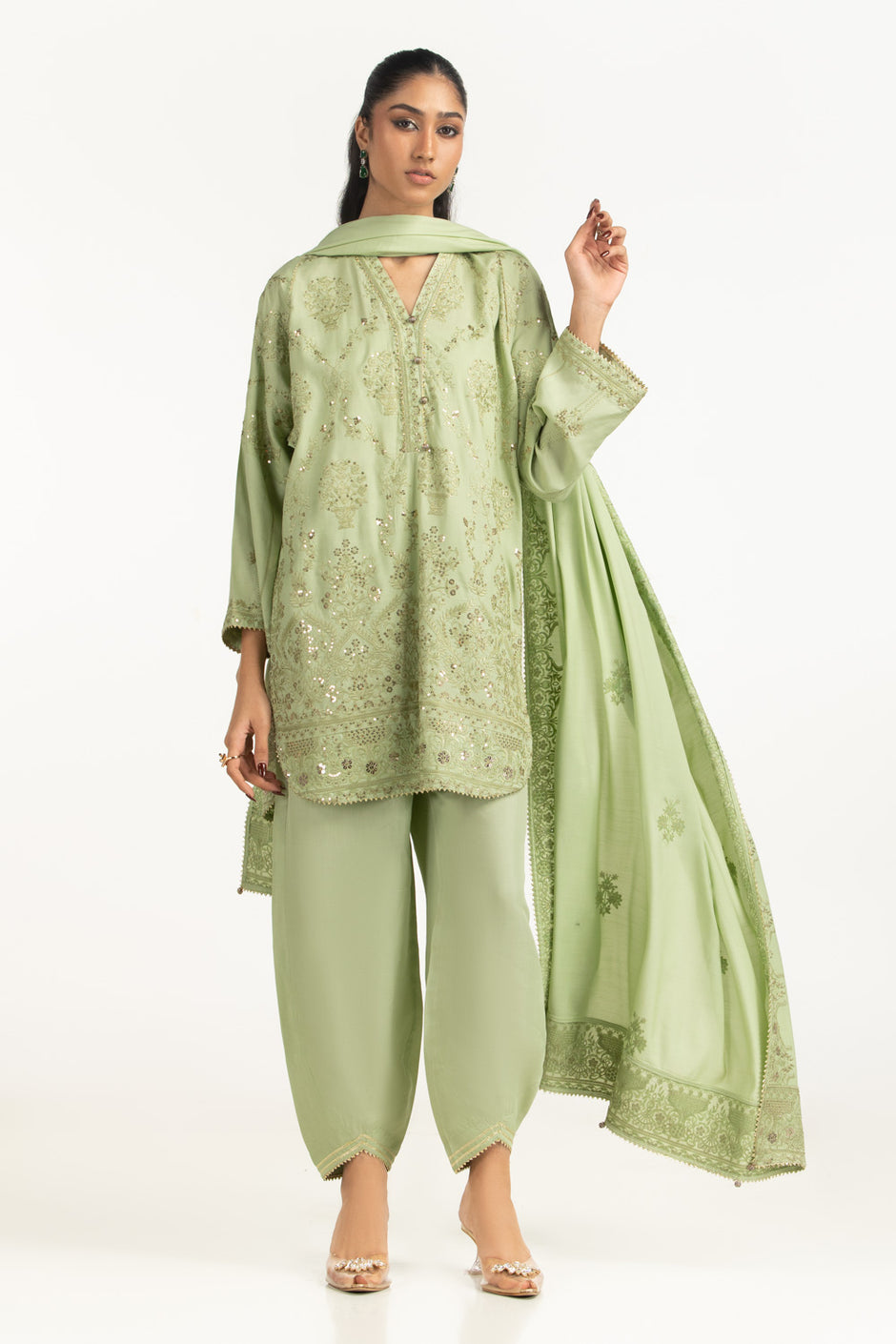 3PC Viscose Rawsilk Embroidered Suit