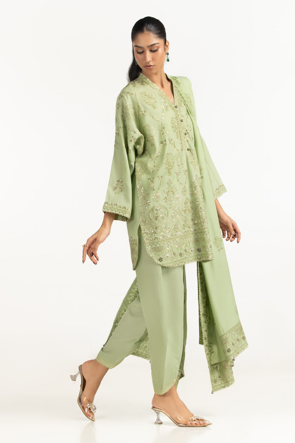 3PC Viscose Rawsilk Embroidered Suit