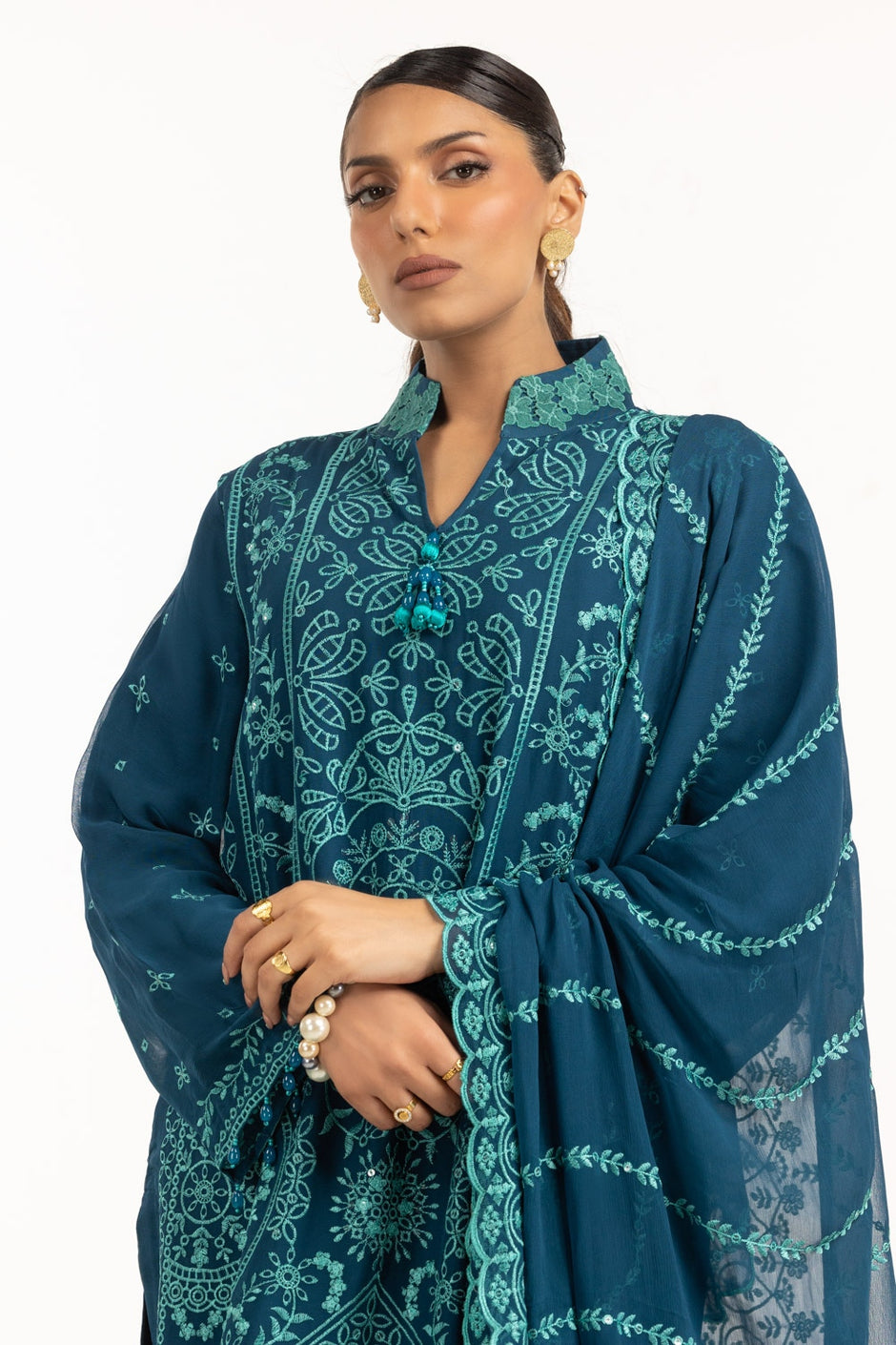 3PC Chiffon Embroidered Suit
