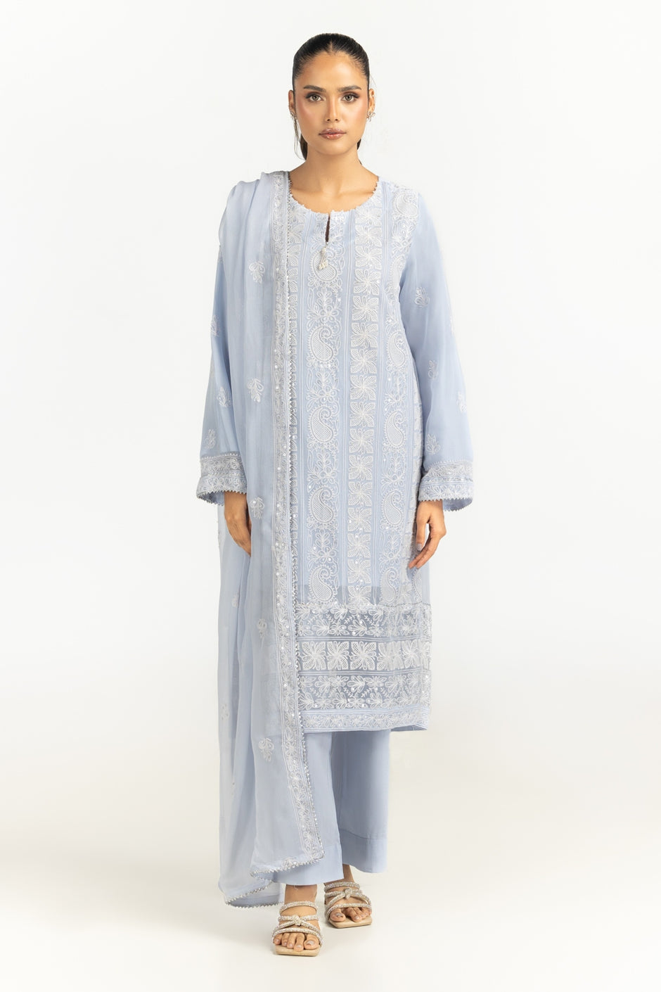 3PC Dyed Chiffon Embroidered Suit