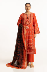 3PC Lawn Gold & Lacquer Printed Suit With Embroidered IUSTKSD-656