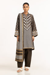 3PC Lawn Gold Printed Suit IUSTKSD-598