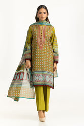 3PC Lawn Printed Suit With Embroidered IUSTKSD-1090