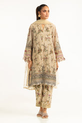 3PC Munar Slub Printed Suit With Embroidered IUSTKSD-1020