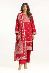 3PC paper-cotton Lacquer Printed Suit With Embroidered IUSTKSD-775