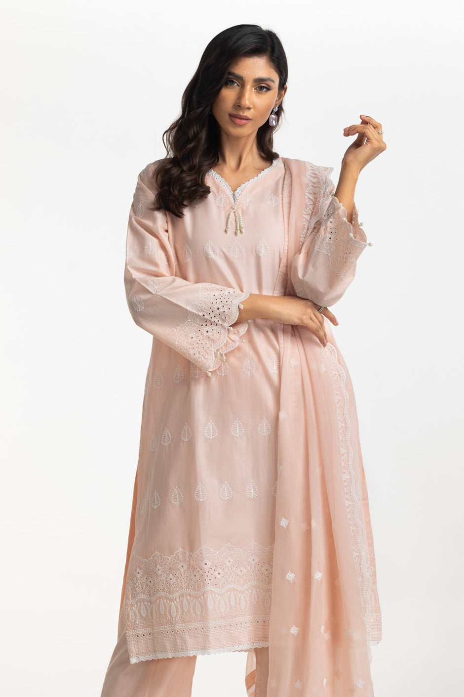 3PC Lawn Schiffli Embroidered Suit