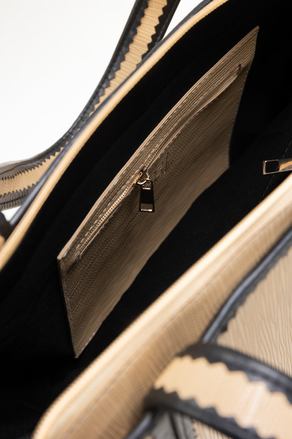 Beige Black Tote Bag