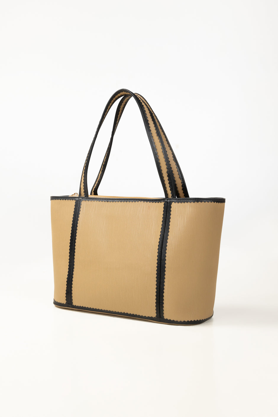 Beige Black Tote Bag