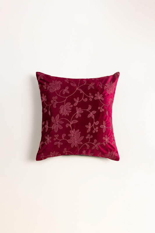 VEC-011 Pink Velvet Embroidered Cushion Cover