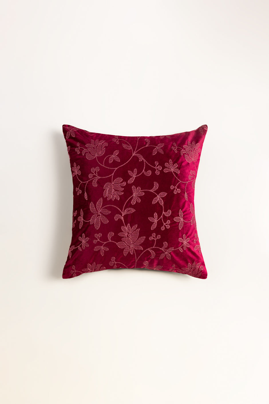 VEC-011 Pink Velvet Embroidered Cushion Cover