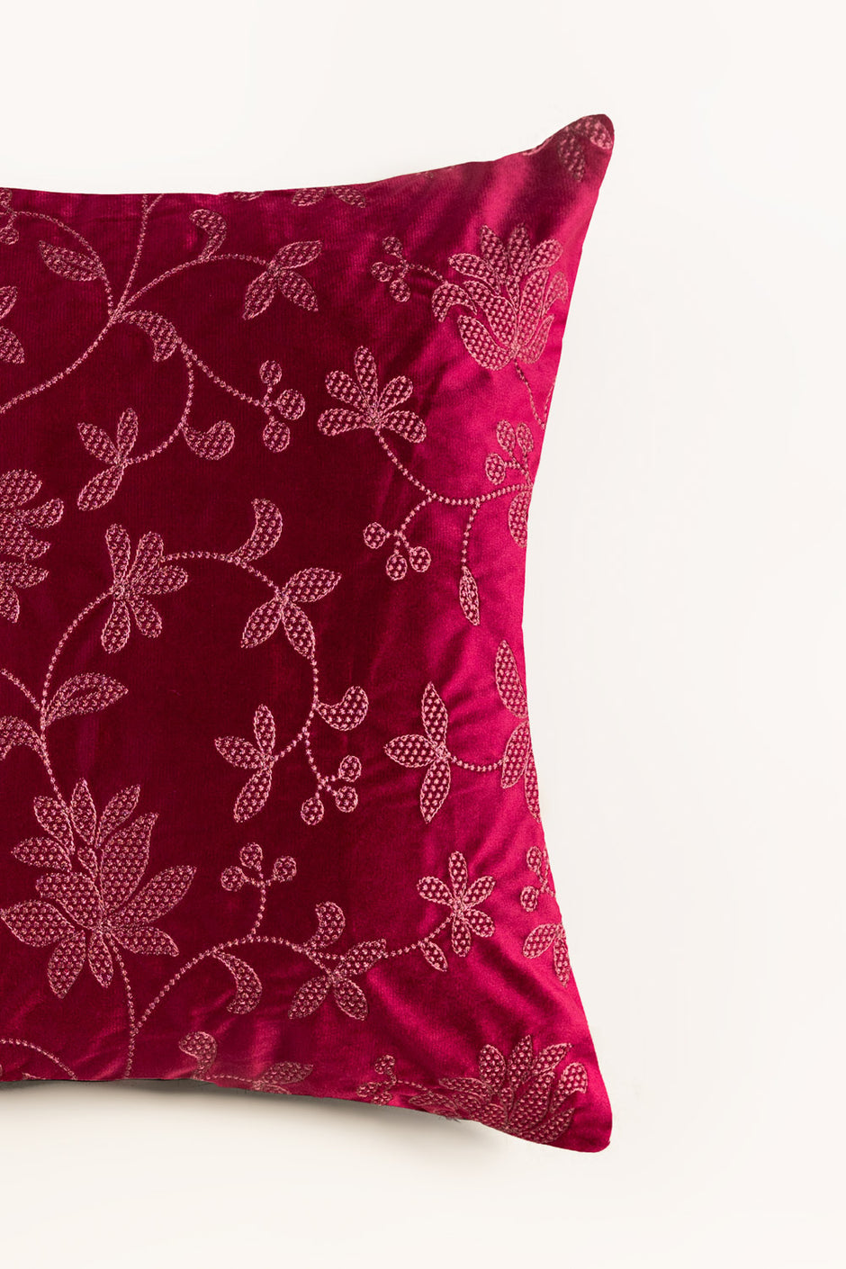 VEC-011 Pink Velvet Embroidered Cushion Cover