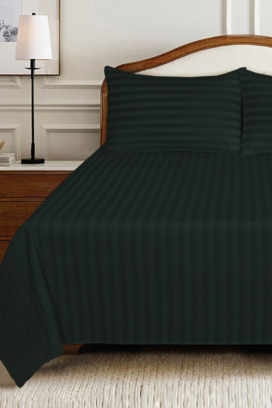 Black Luxury Stripe Bed Sheet Set
