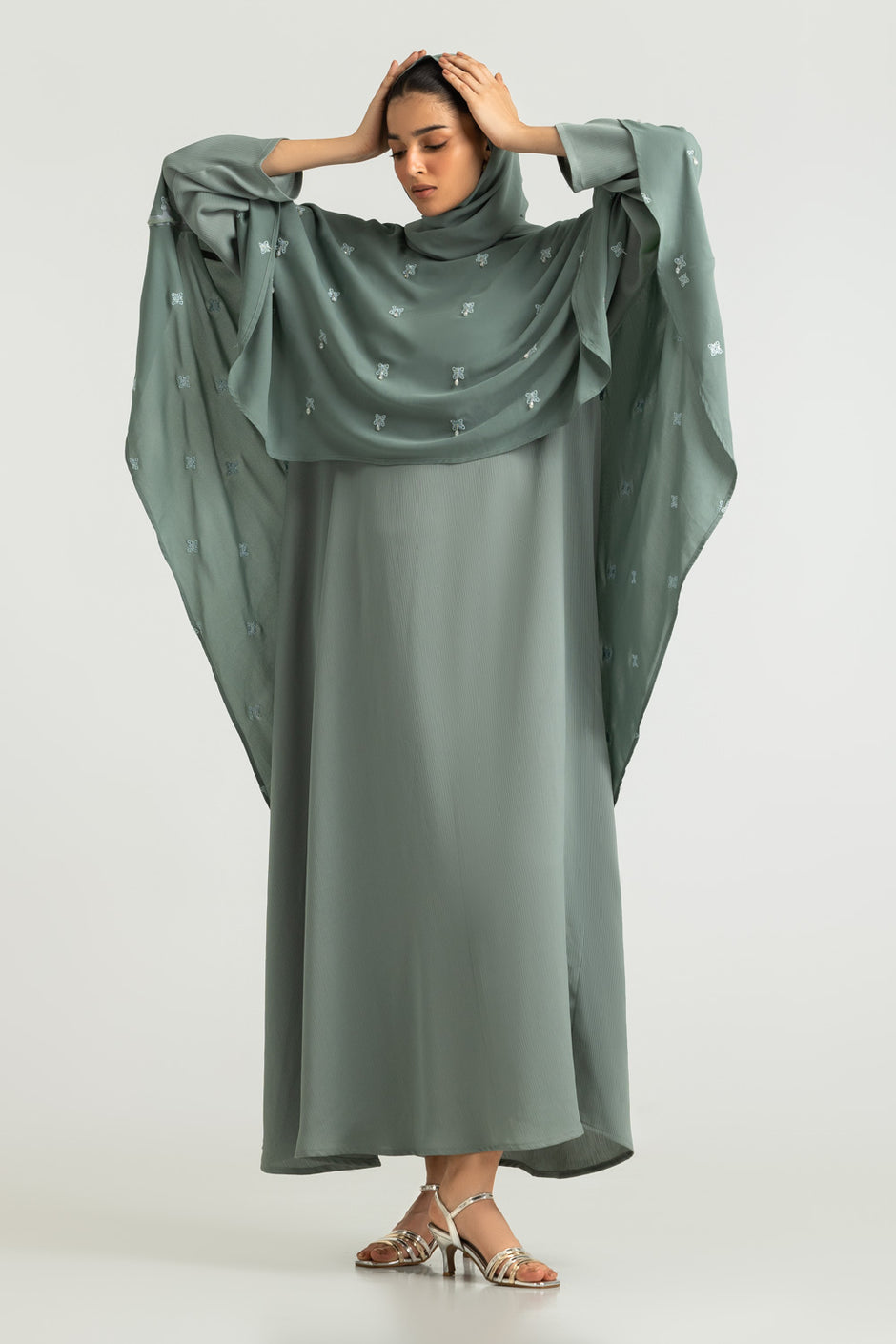 Blended Embroidered Abaya With Embroidered Scarf