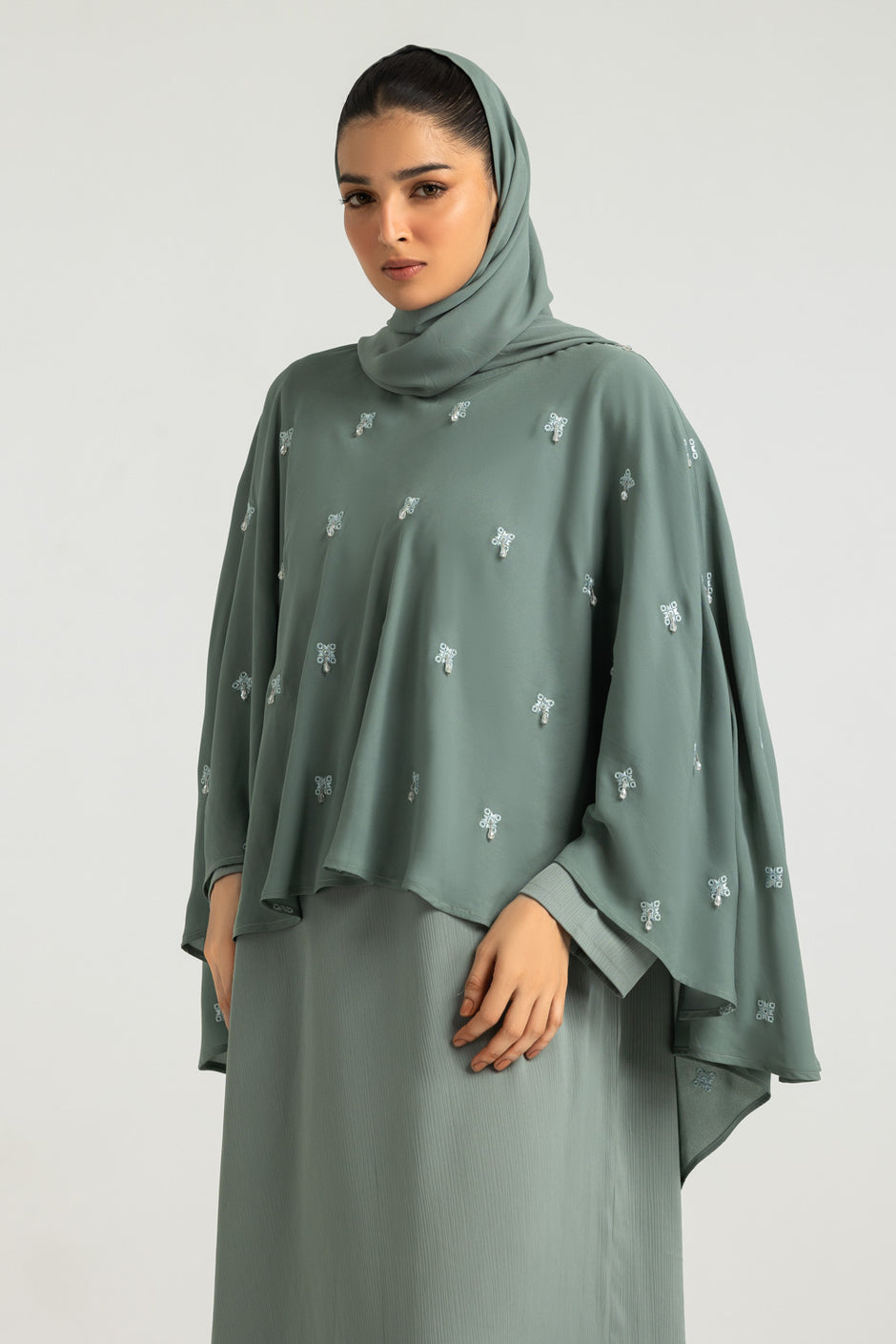 Blended Embroidered Abaya With Embroidered Scarf