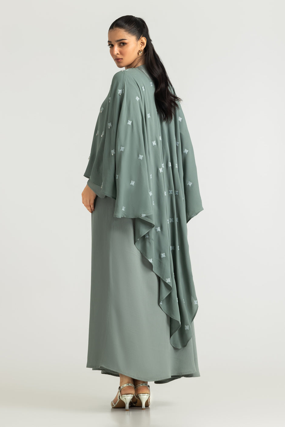 Blended Embroidered Abaya With Embroidered Scarf