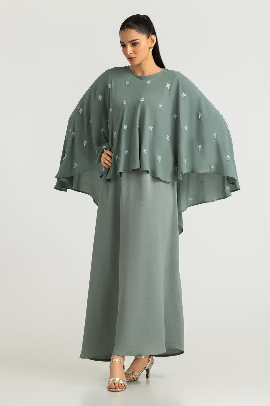 Blended Embroidered Abaya With Embroidered Scarf