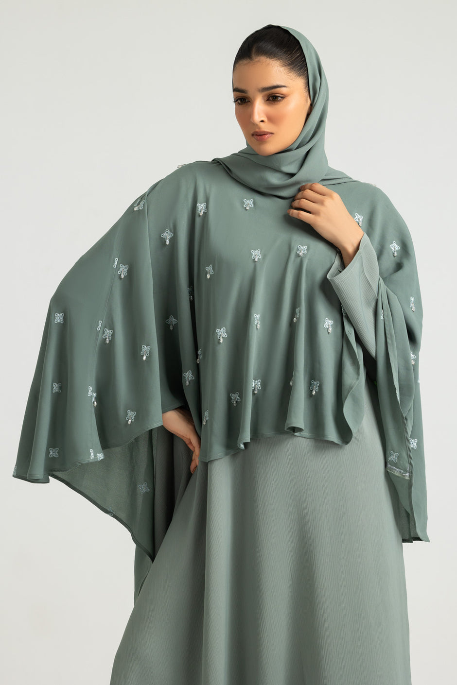 Blended Embroidered Abaya With Embroidered Scarf
