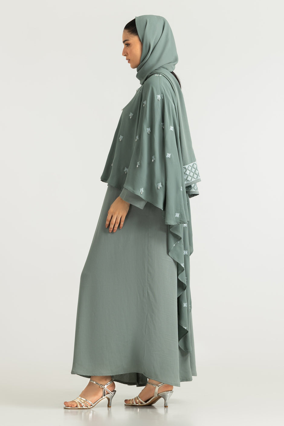 Blended Embroidered Abaya With Embroidered Scarf
