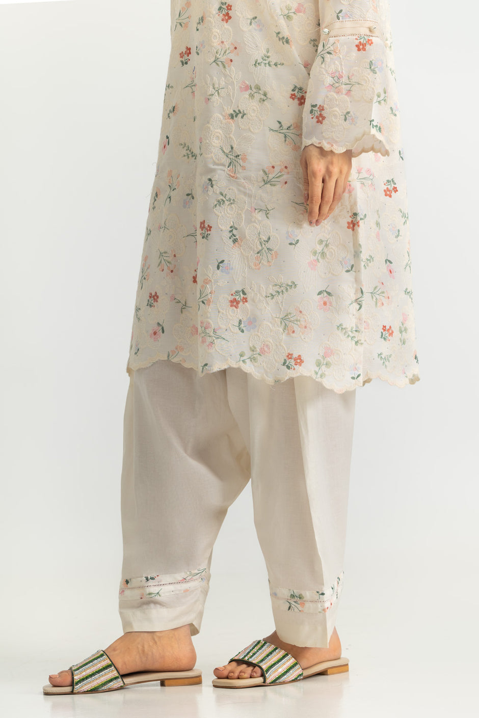 Blended Printed Shirt With Embroidered And Dyed Trouser
