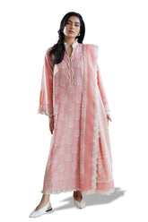 3 Piece Embroidered Lawn Suit with Borders and Silk Dupatta FE-52176