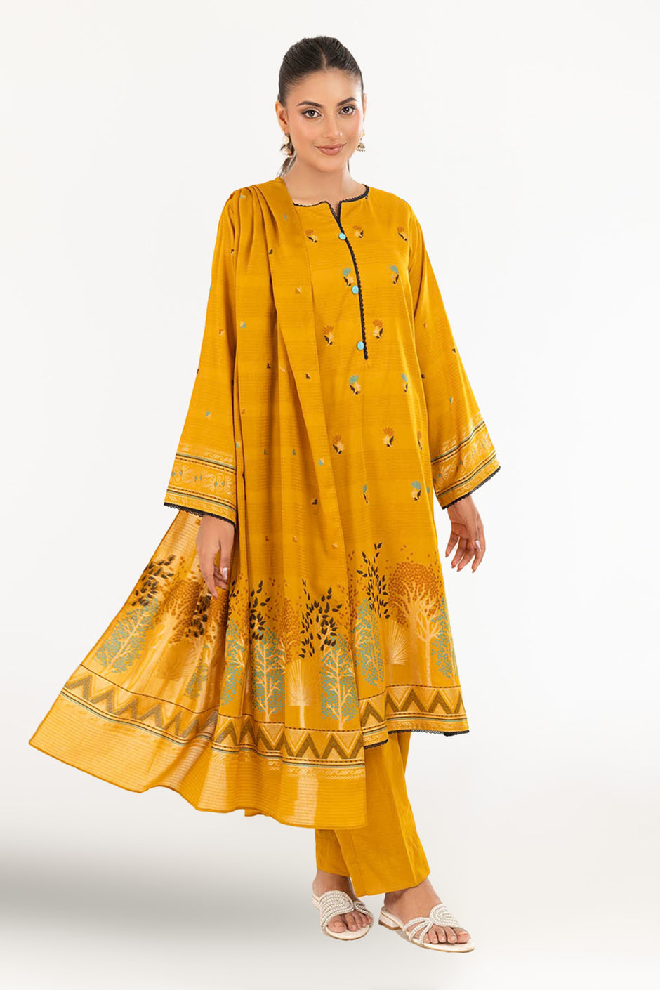 3 Piece Unstitched Jacquard Suit