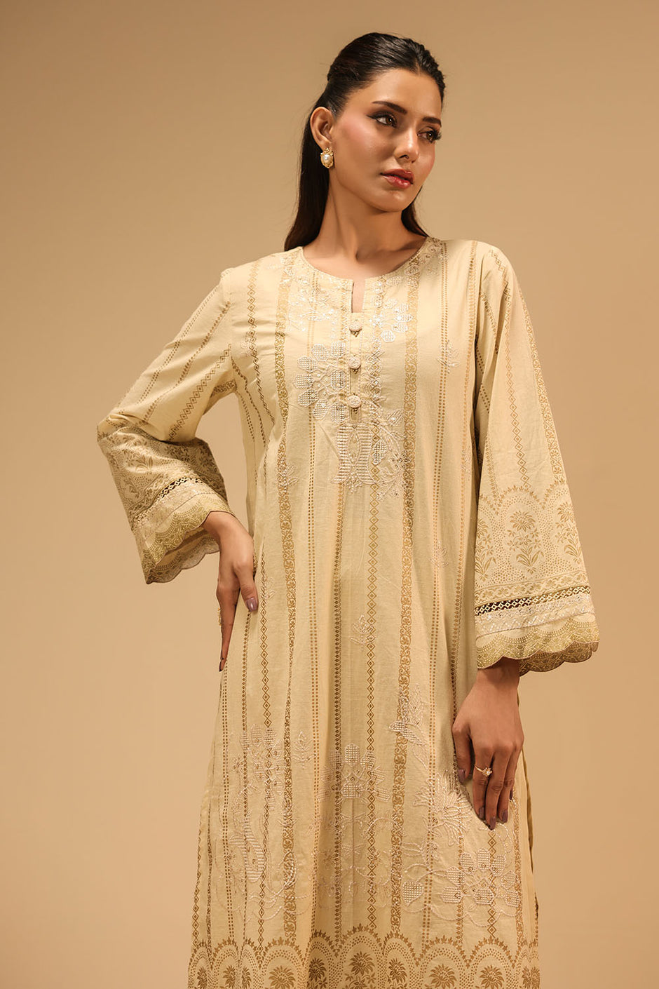 Cambric Block Printed Co-Ord Set With Embroidered