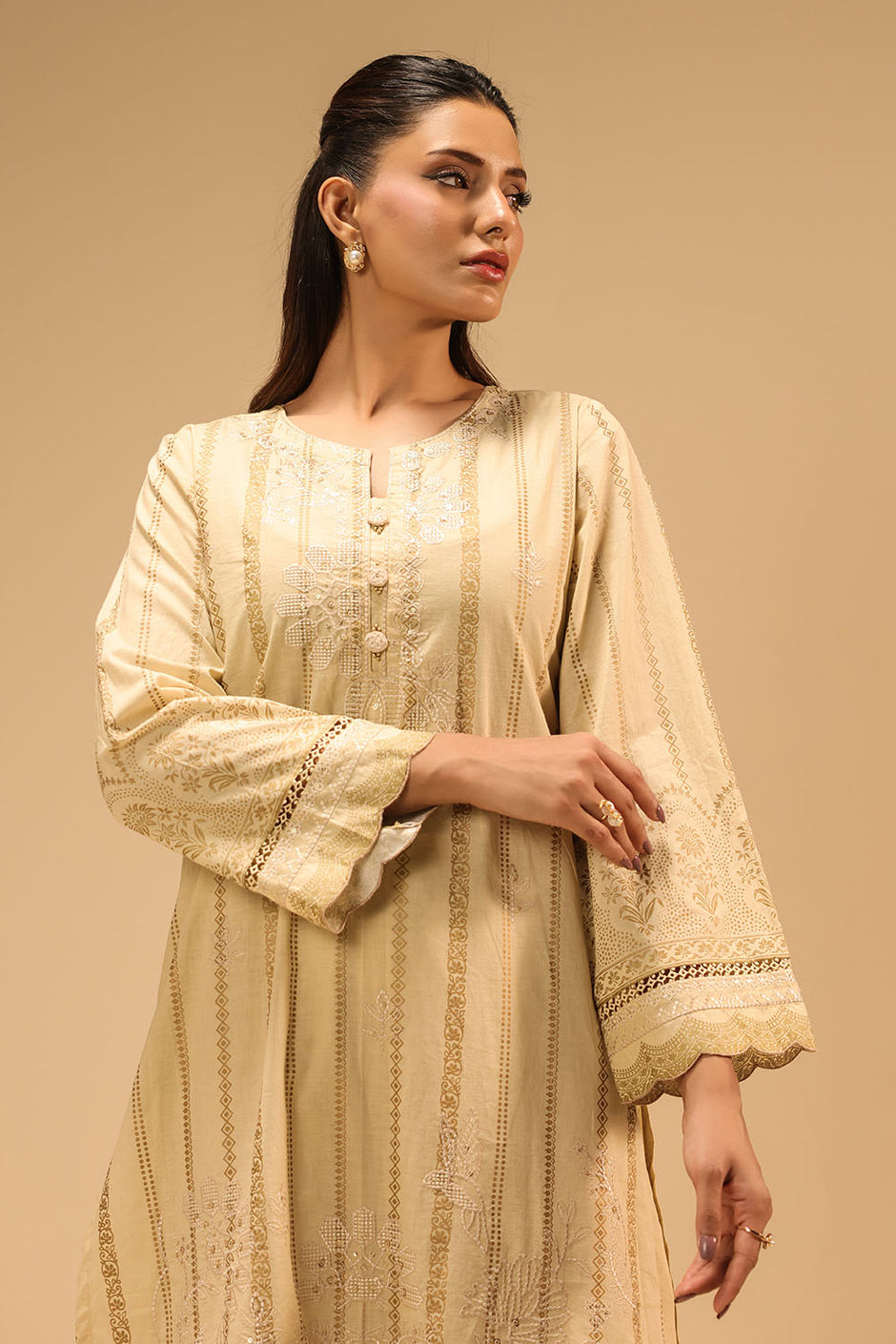 Cambric Block Printed Co-Ord Set With Embroidered