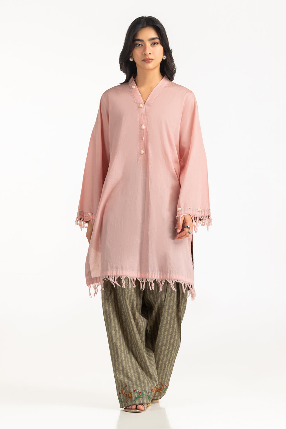 Cambric Dyed Shirt And Printed Shalwar With Embroidered IPST-55291