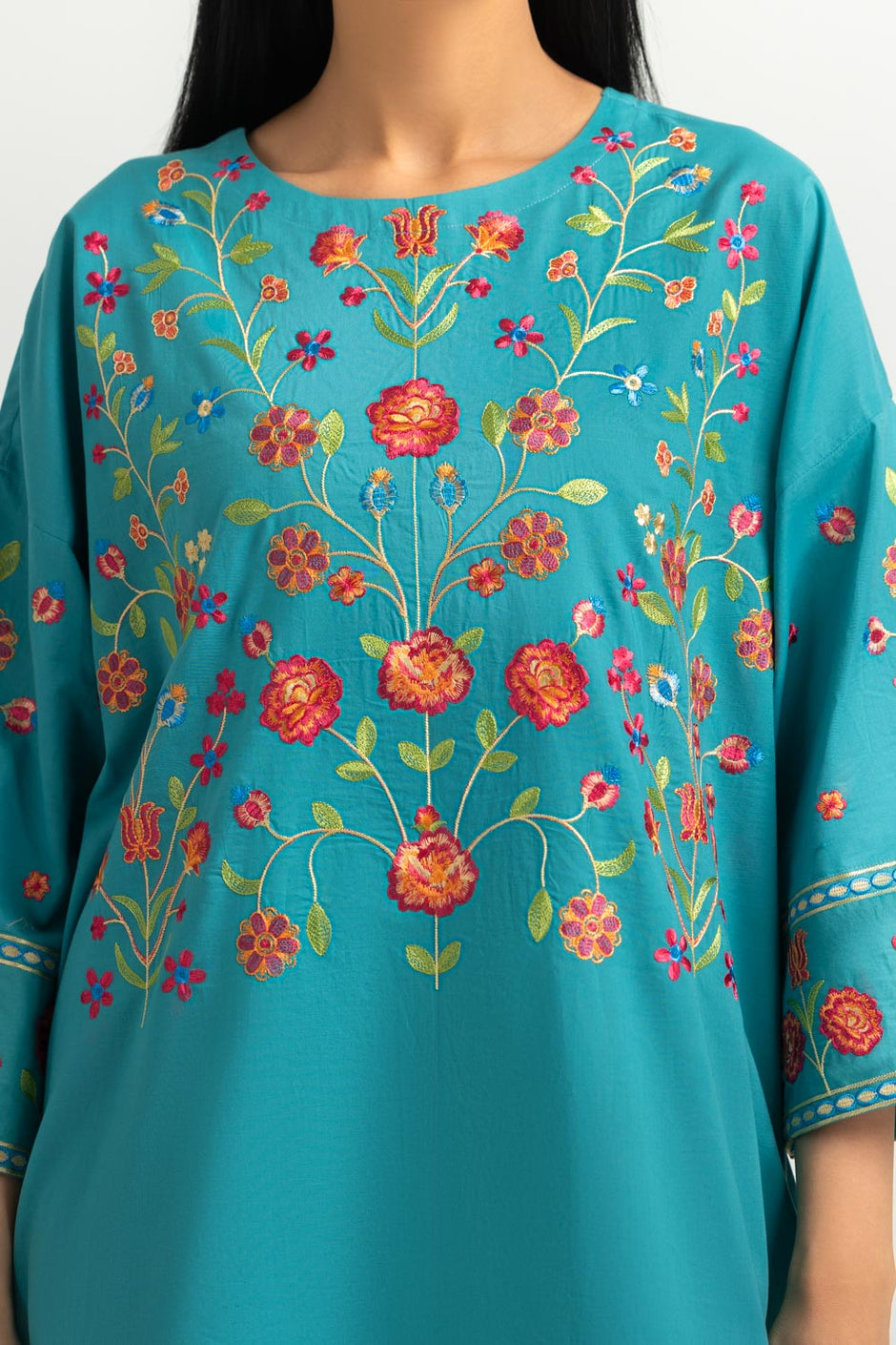 Cambric Embroidered Shirt And Printed Trouser