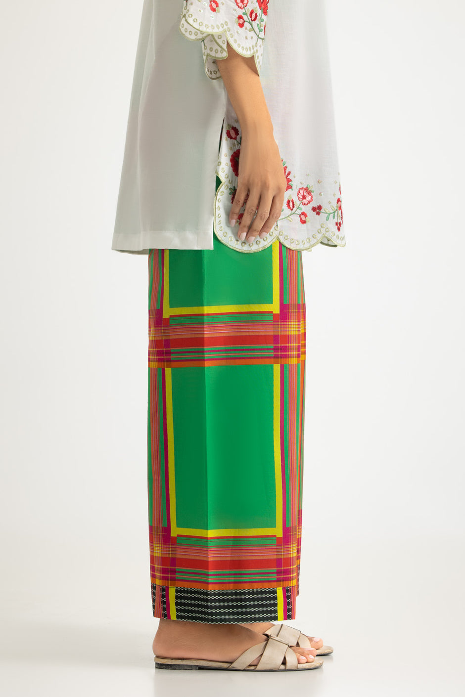 Cambric Embroidered Shirt With Printed Trouser