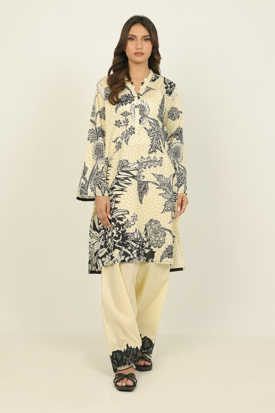 Cambric Printed Co-Ord Set With Embroidered