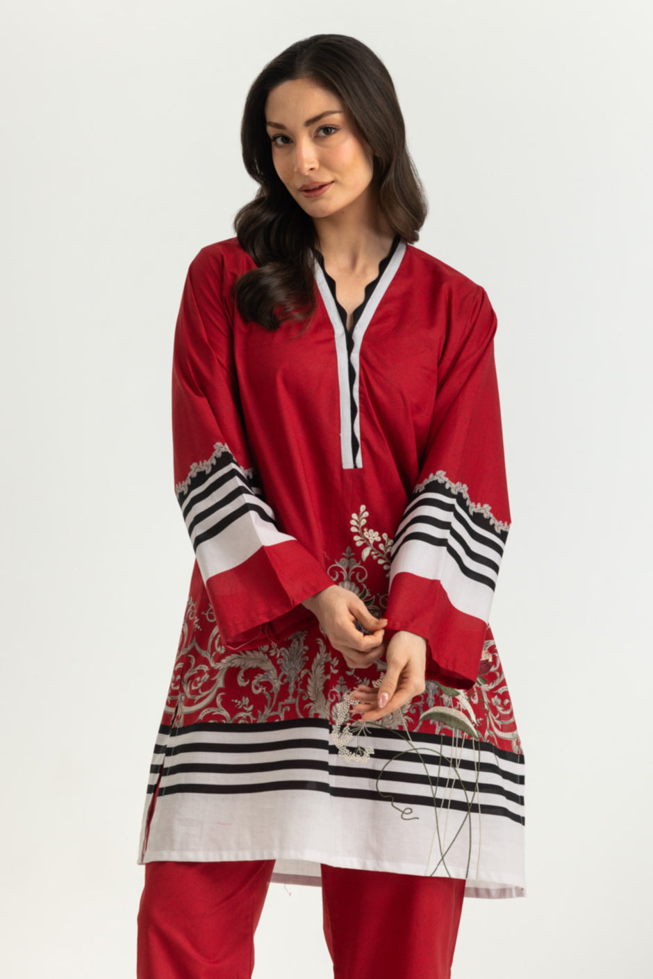 Cambric Printed Co-Ord Set With Embroidered