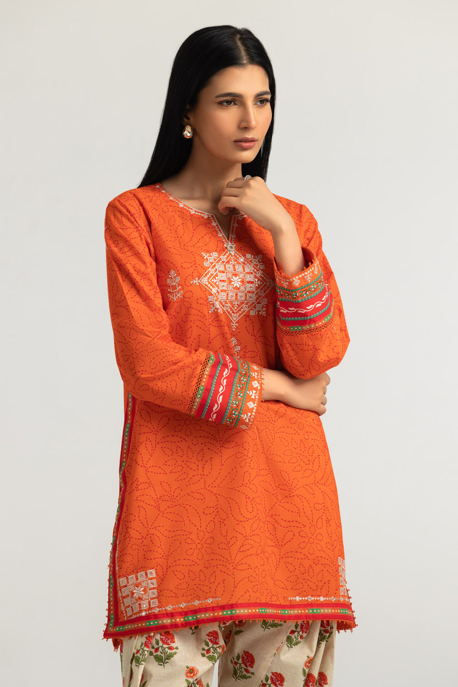 Cambric Printed Co-Ord Set With Embroidered