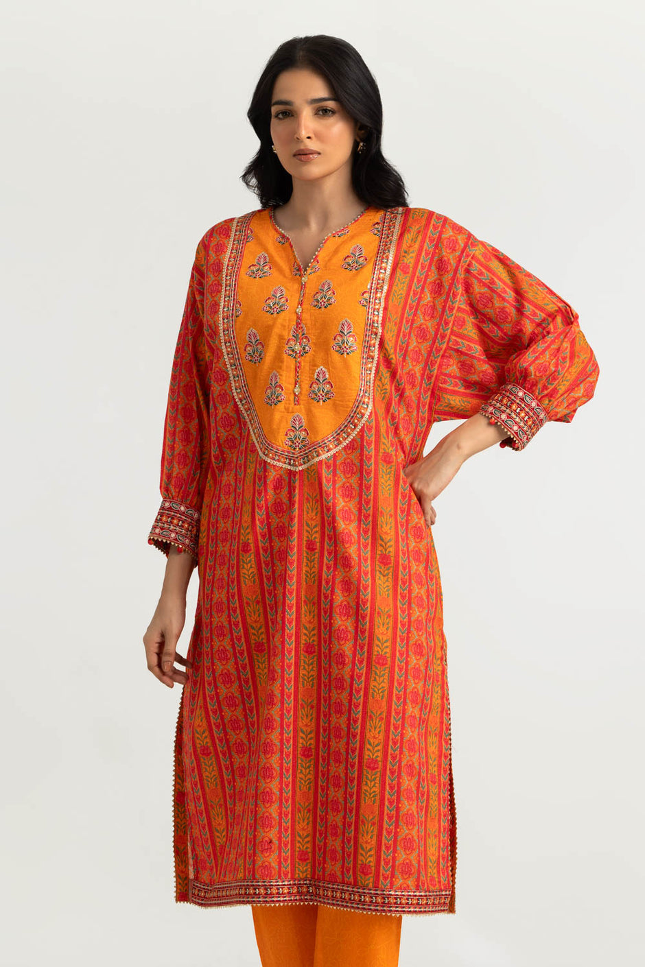 Cambric Printed Co-Ord Set With Embroidered