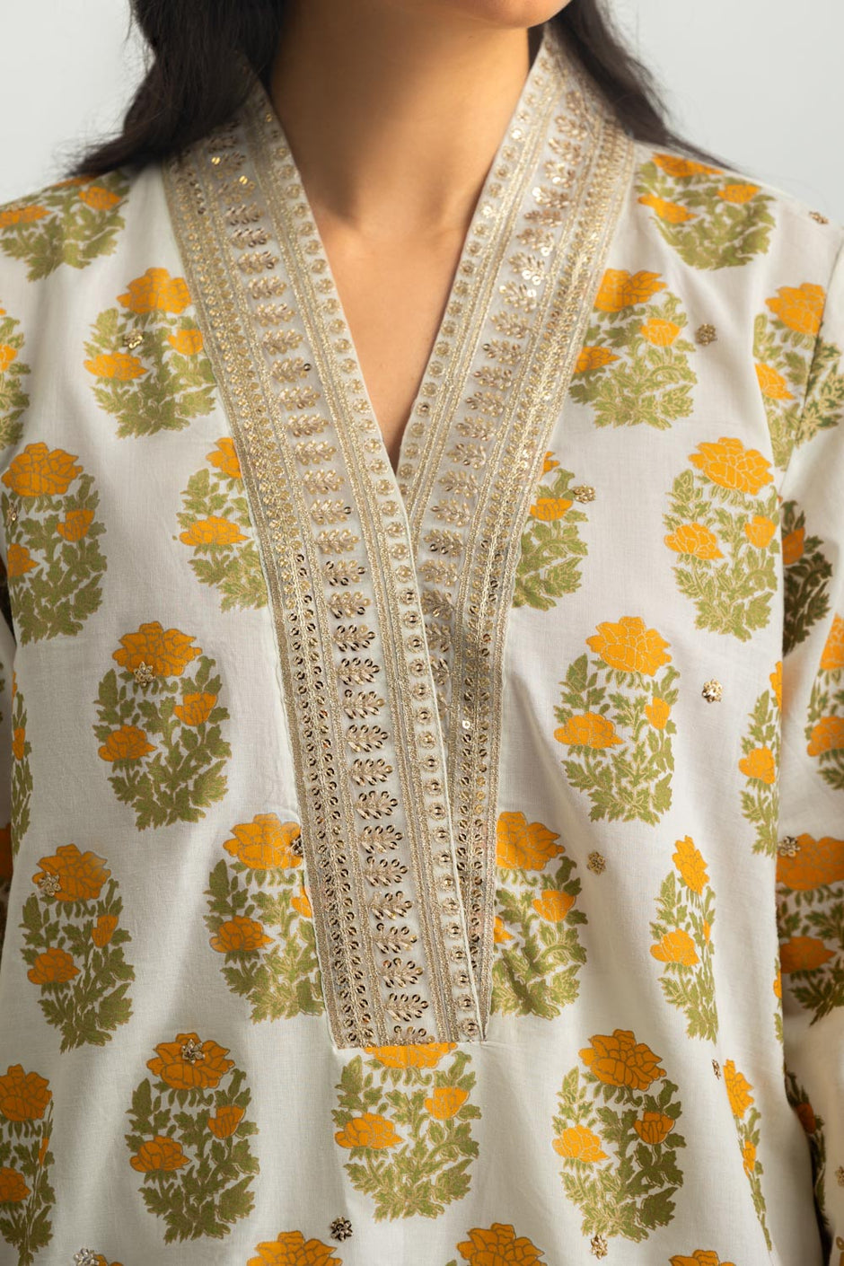 Cambric Printed Shirt And Gharara With Embroidered