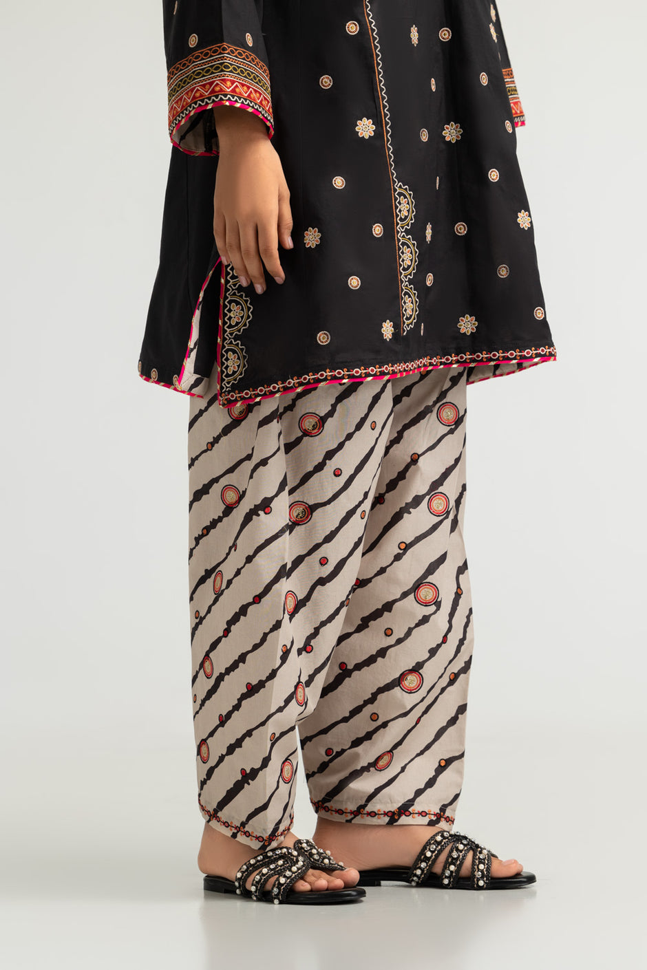 Cambric Printed Shirt And Trouser With Embroidered