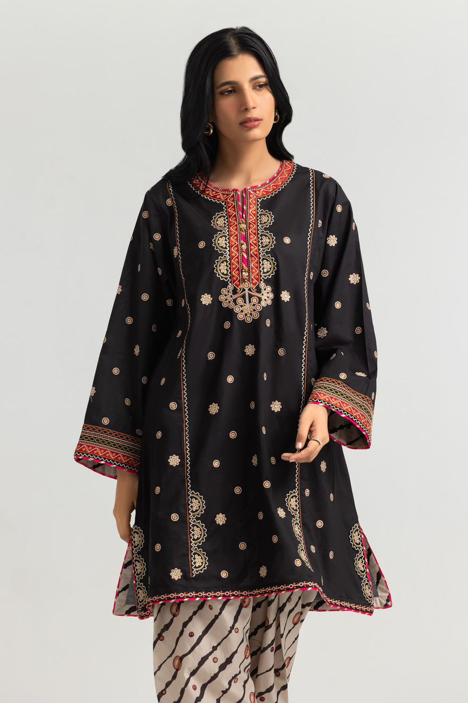 Cambric Printed Shirt And Trouser With Embroidered