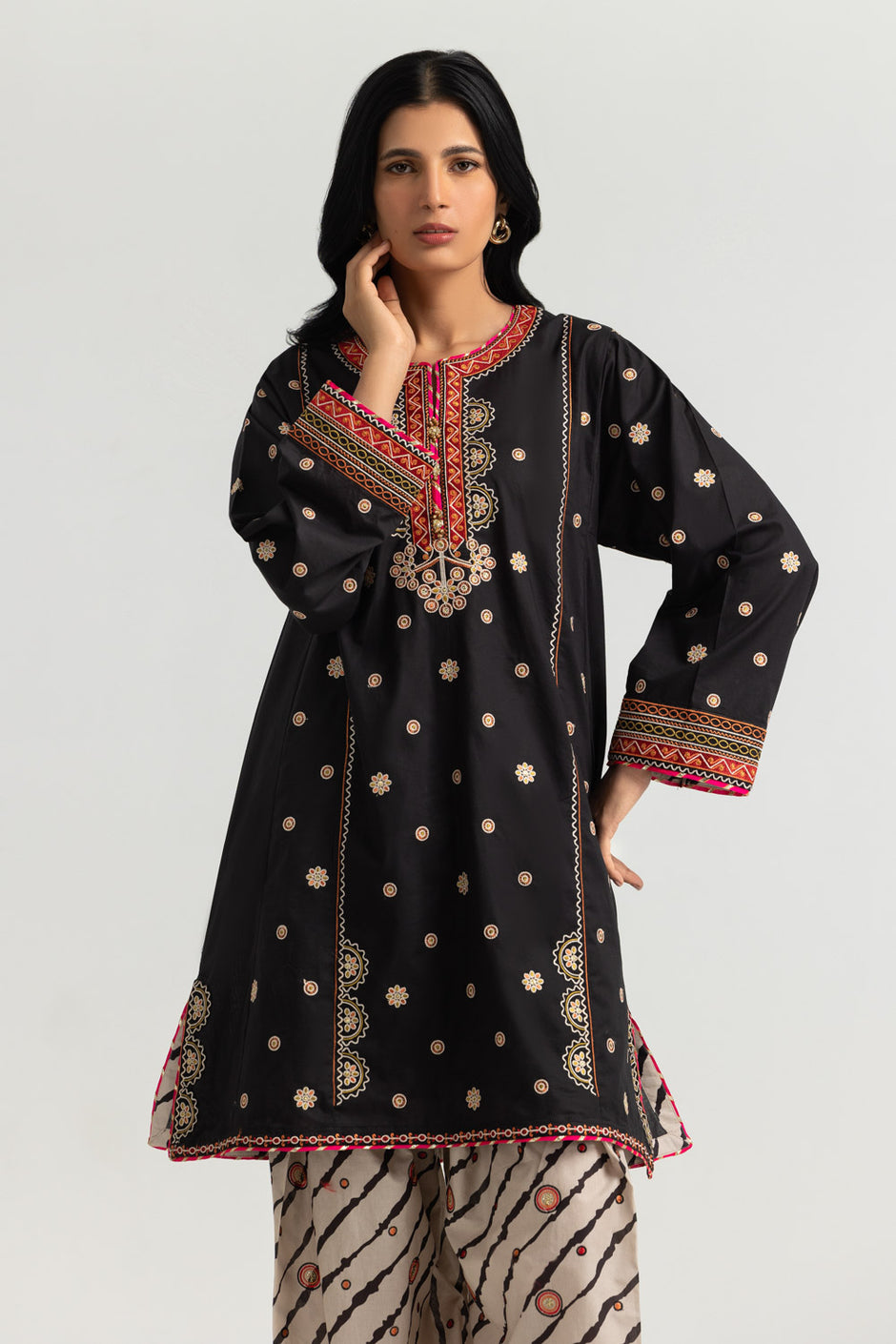 Cambric Printed Shirt And Trouser With Embroidered