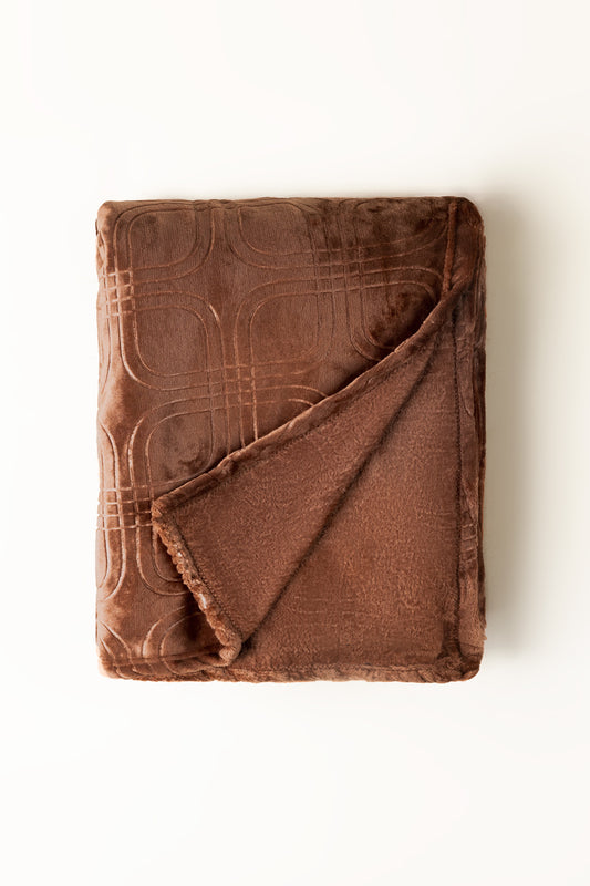 Carob Brown Embossed Single Ply Fleece Throw
