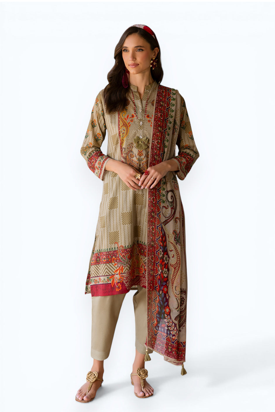 3 Piece Printed Lawn suit with Chiffon Dupatta