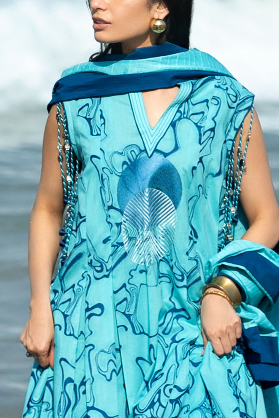 3 Piece Embroidered Jacquard Suit with Cotton Leno Dupatta