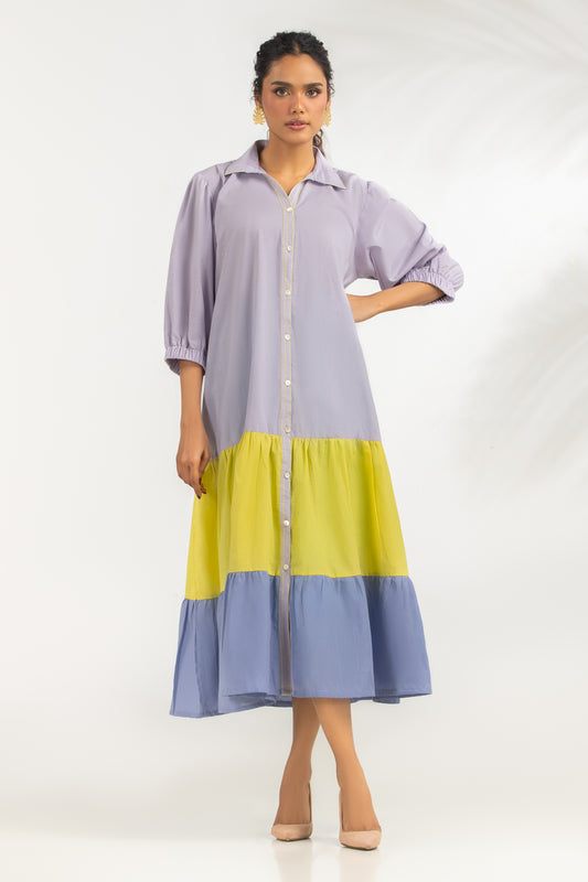 Cotton Bana dora Color Block Dyed Dress IPS-77277