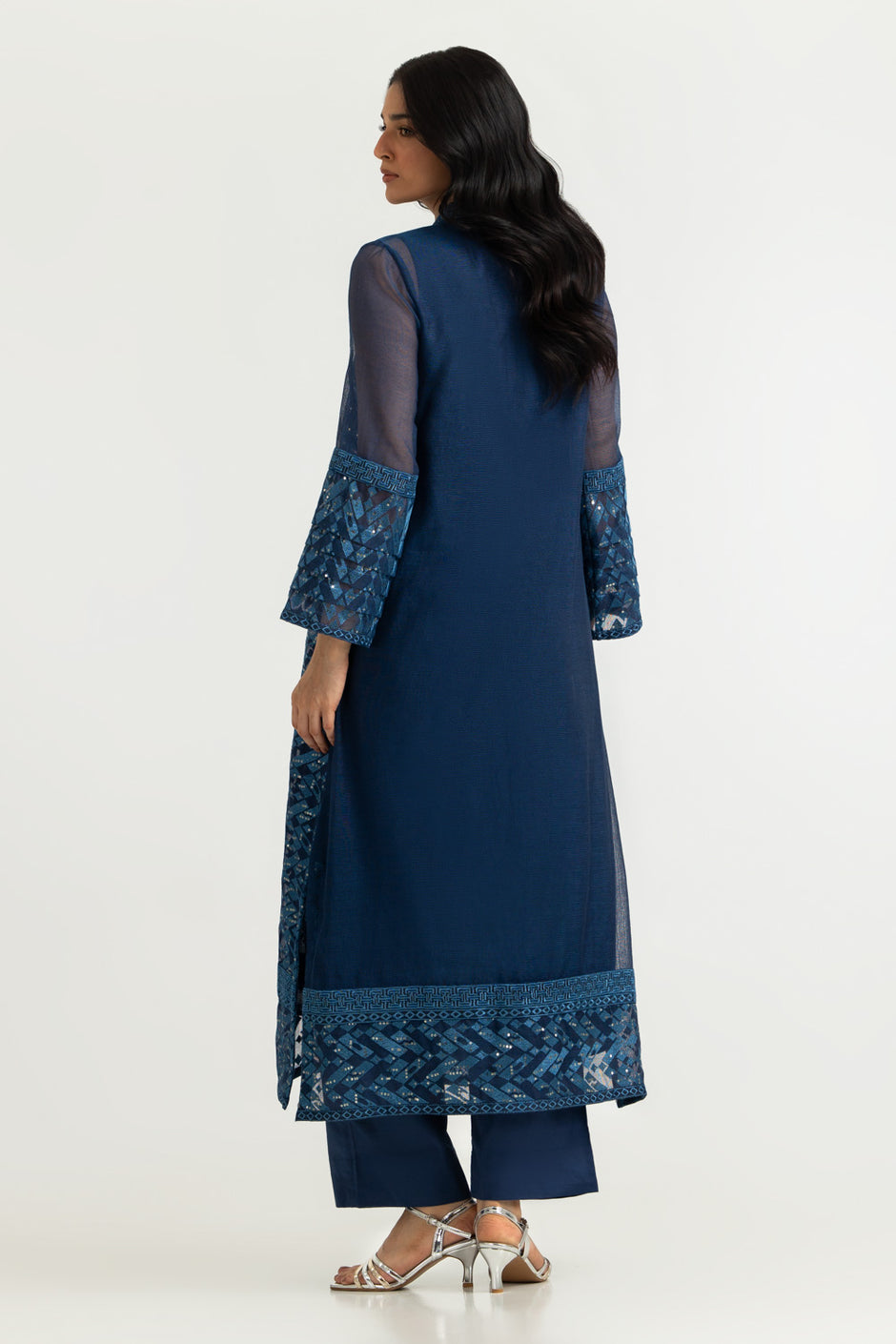 Cotton Net Embroidered Shirt And Dyed Trouser