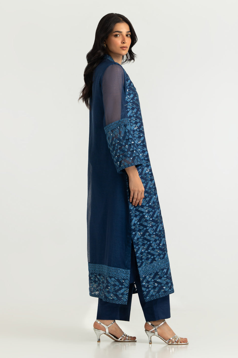 Cotton Net Embroidered Shirt And Dyed Trouser